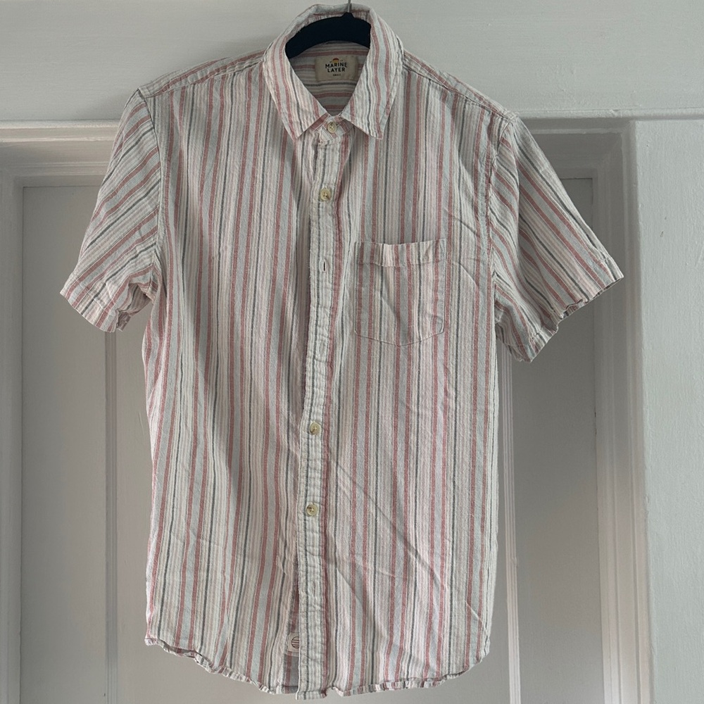 Marine Layer Red and White Casual Button Down Shirt